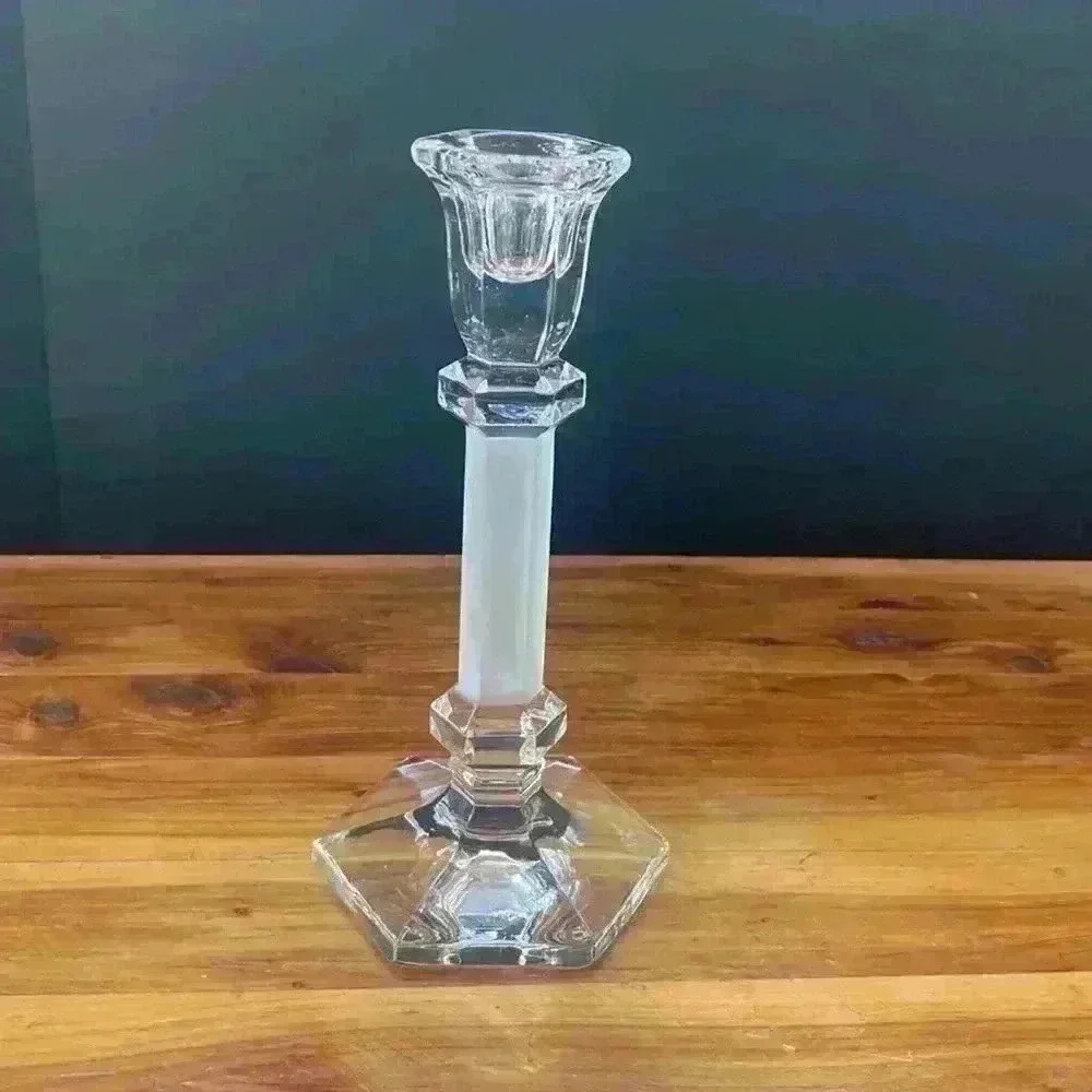 Clear And Frosted Crystal Candlestick/Candle Stick Holder Sudety Made In Poland
